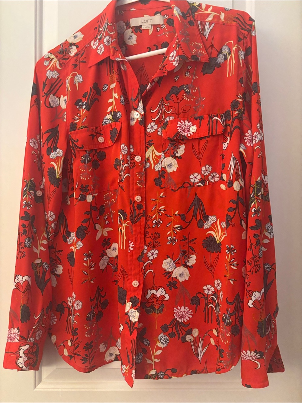 LOFT Red Floral Button-Front Shirt